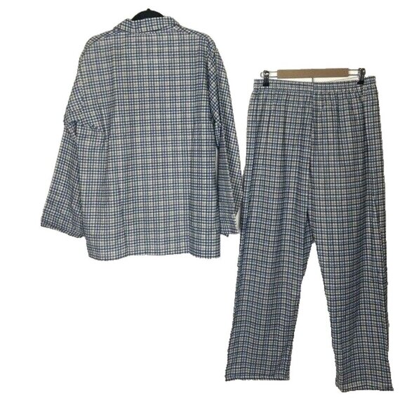 Pleetway Men’s Pajama Set Size Large Balloon Seat Plaid Blue and White - Picture 2 of 12